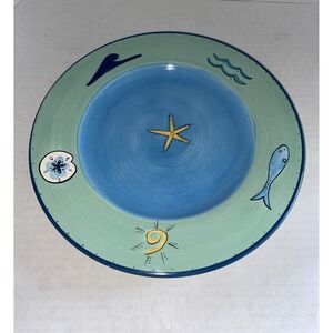 K.I.C. Brushes Hand-Painted Blue Green Fish Sea Beach 10.5" Dinner Plate